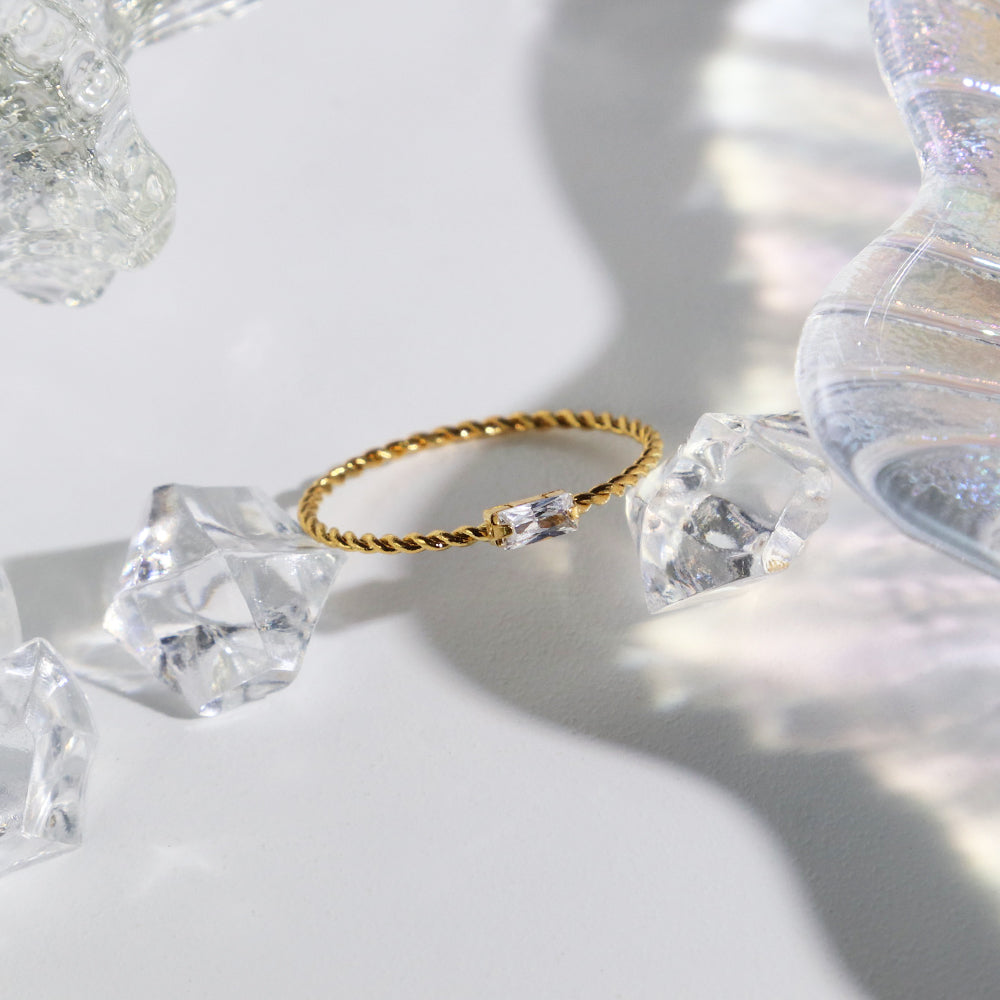 Gold Rectangle Cz Solitaire Pinky Ring - PVD 18k Gold Plated 316L Stainless Steel_R038-R040