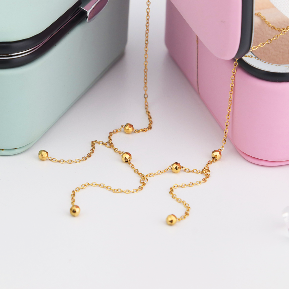 Lasering Beads Tassel Long Chain Necklace - PVD 18k Gold Plated 316L Stainless Steel _N013