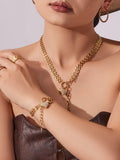 Heart Clasp Cubic Zirconia Chain Set – PVD Gold Plated Bracelet & Necklace - Set007