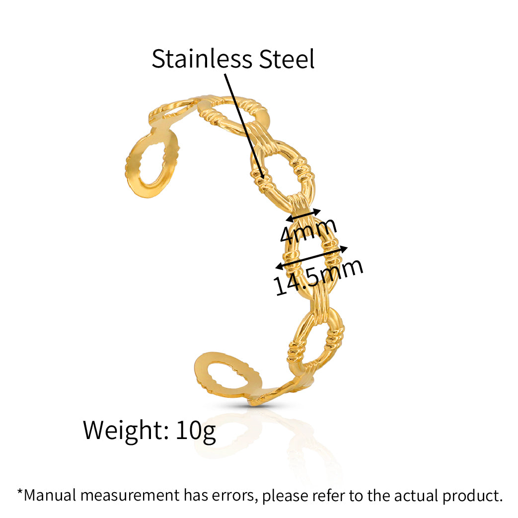 Silver Texture Big Loops Hollow Out Cuff Bracelet - Silver 316L Stainless Steel with PVD Plating_B025