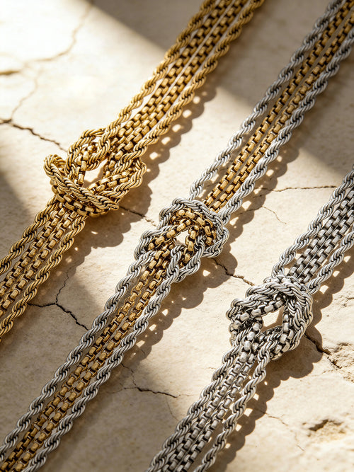 18K Gold-Plated Eco-Friendly Knotted Bracelet - Heavy-Duty Minimalist Stainless Steel - B037