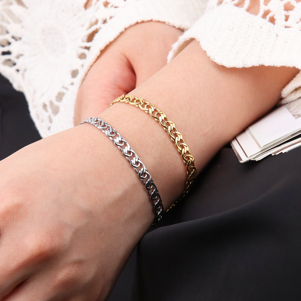 Knitting Wide Chain Link Big Thick Chain Bracelets - PVD18K Gold Plated 316L Stainless Steel_B063