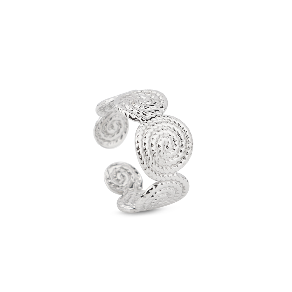 Silver 316L Stainless Steel Round Dots Flakes Thread Spiral Twist Resizable Rings_R035