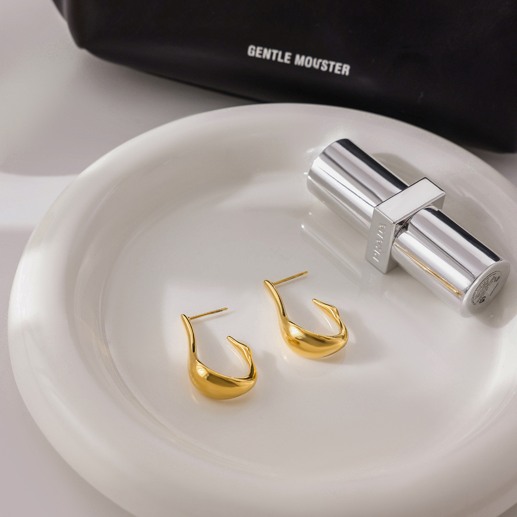 Irregular U Shaped Geometric Hoop Earrings- PVD 18k Gold Plated 316L Stainless Steel_E-046