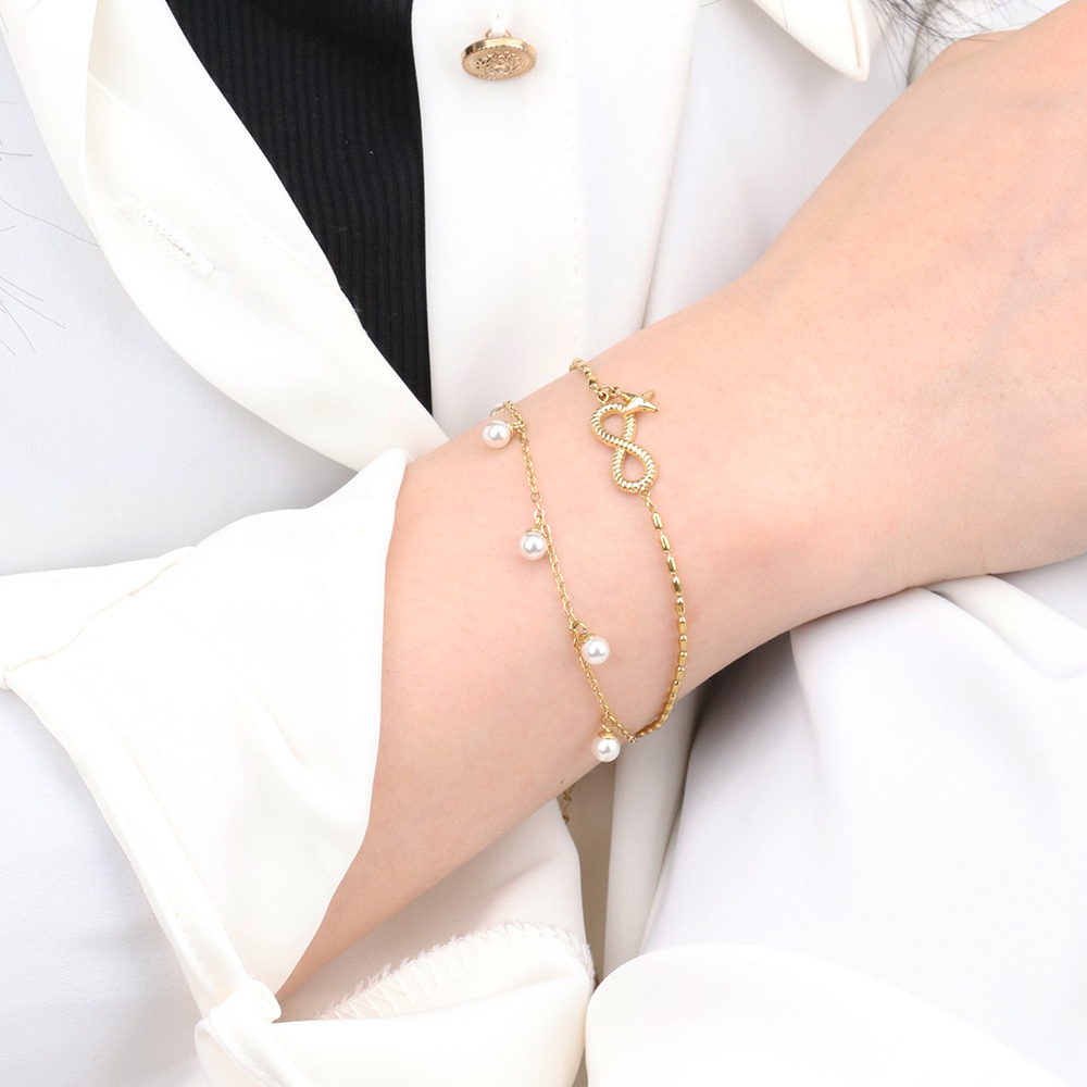 Pearl Charms Chain Bracelet_PVD18K Gold Plated 316L Stainless Steel_B053