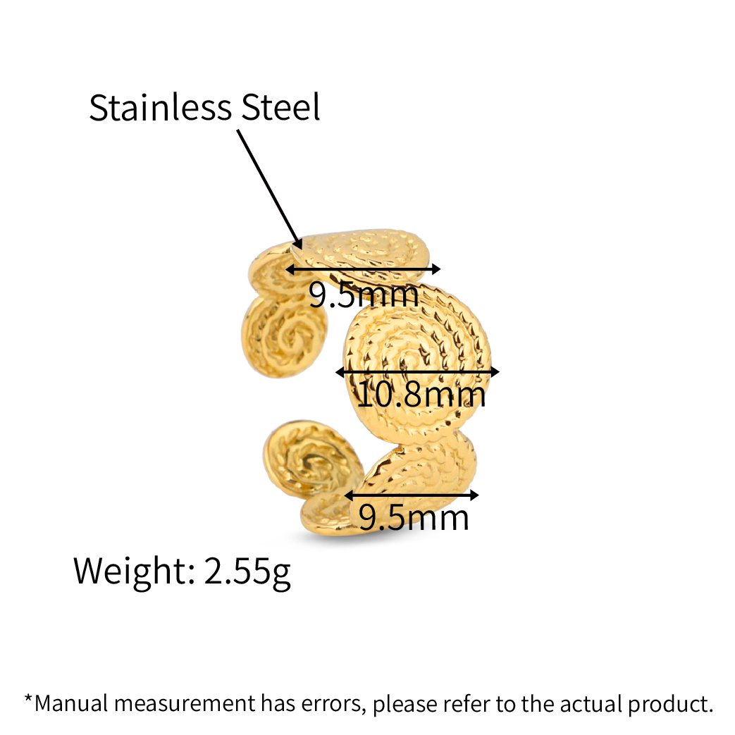 Round Dots Flakes Thread Spiral Twist Resizable Rings - PVD 18k Gold Plated 316L Stainless Steel_R034