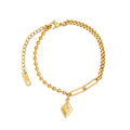 Simple Plated Bohemian Rhombus Stitching Round Bead Bracelet - PVD 18k Gold Plated 316L Stainless Steel_B001