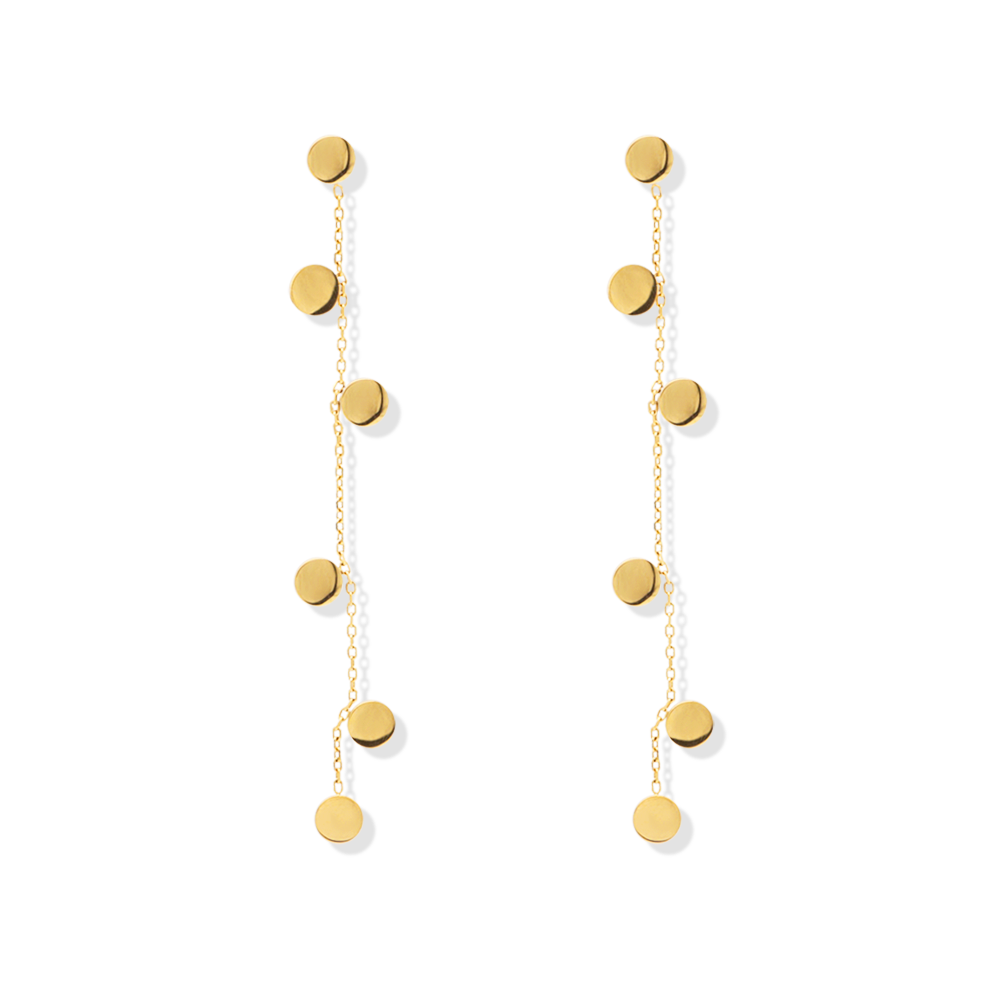 Round Flakes Long Tassel Drop Earrings - PVD 18k Gold Plated 316L Stainless Steel_E020