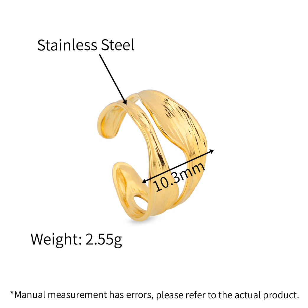Double Layers Irregular Retro Organic Texture Adjustable Rings - Silver 316L Stainless Steel with PVD Plating_R037