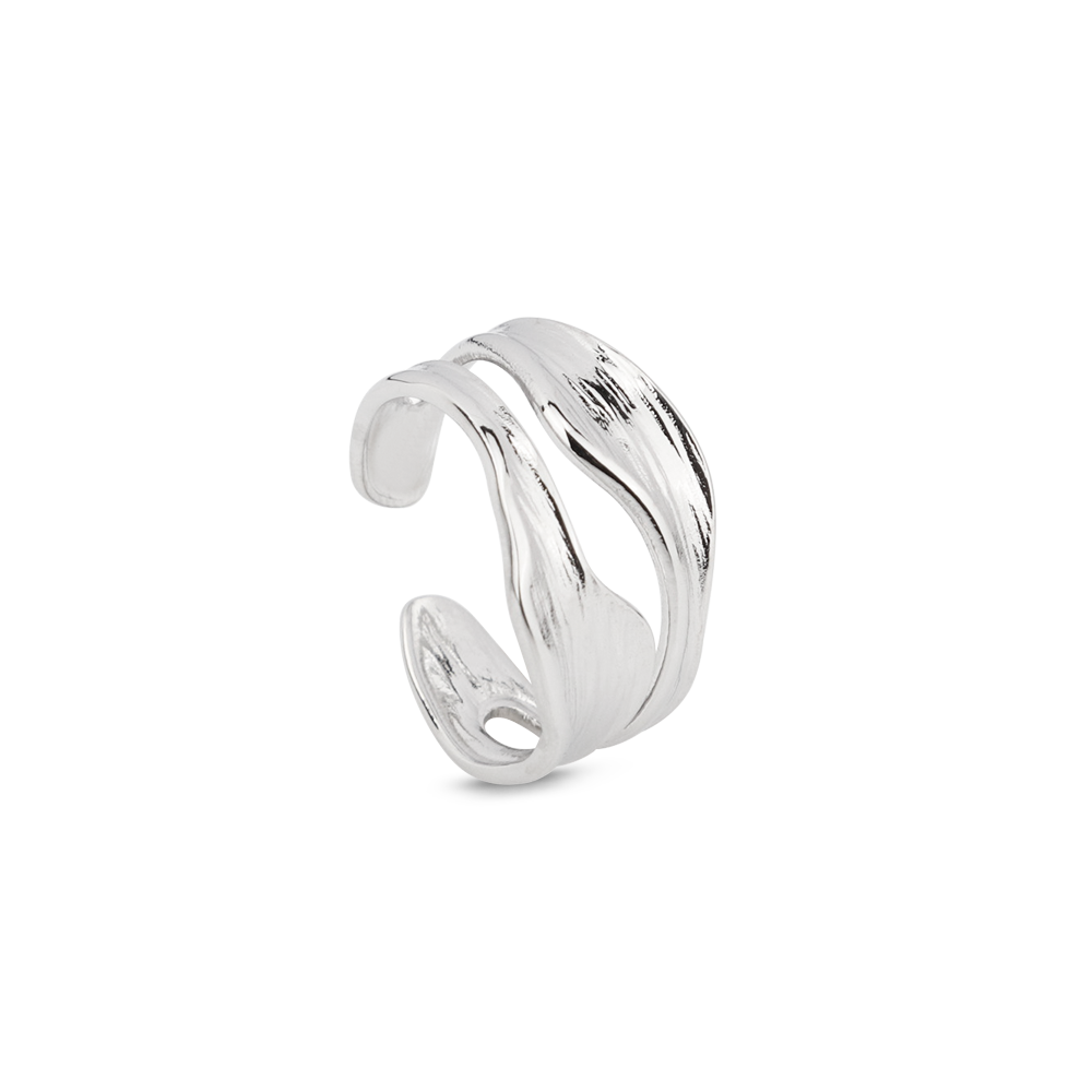 Double Layers Irregular Retro Organic Texture Adjustable Rings - Silver 316L Stainless Steel with PVD Plating_R037