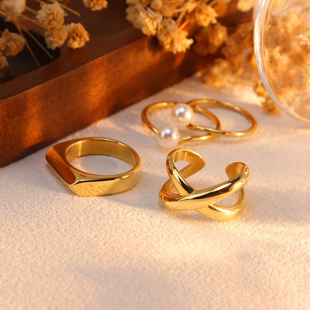 Intertwined Crossover Band Rings - PVD 18k Gold Plated 316L Stainless Steel_R010-R012