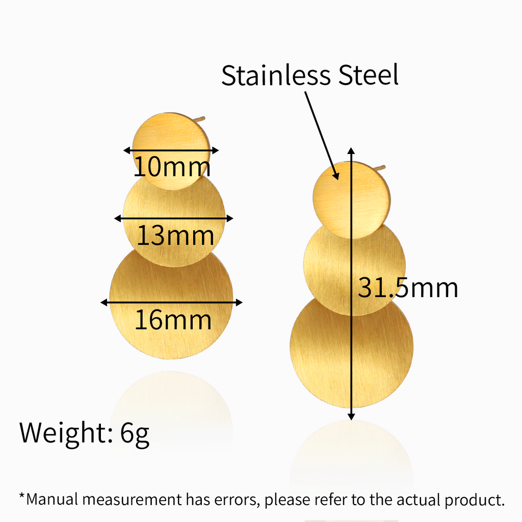 Glossy Triple Circle Clip-on Drop Earring - PVD 18k Gold Plated 316L Stainless Steel_E-038