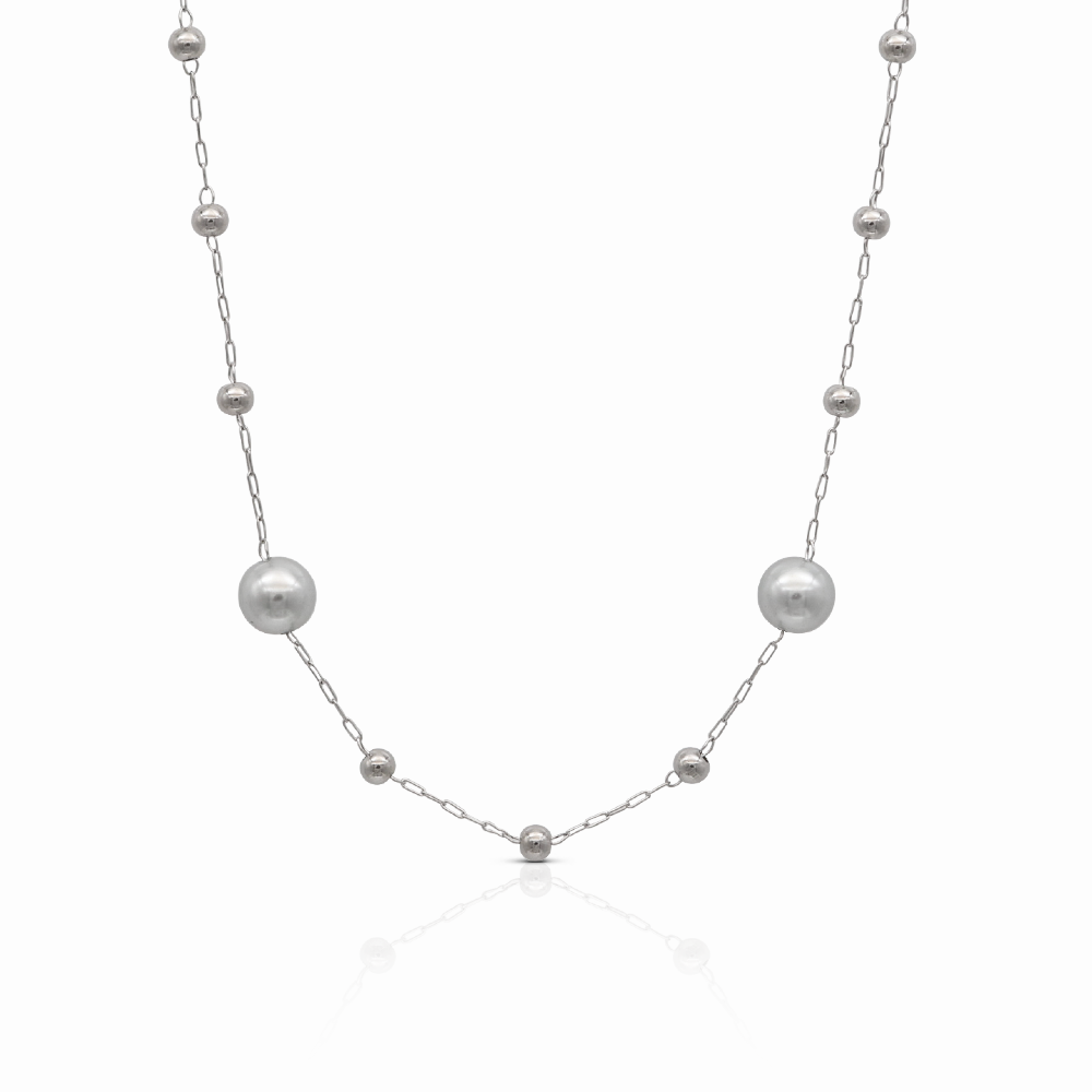 Man-made Pearl Akoya Pearl Beads Satellite Chains Necklace - Silver 316L Stainless Steel_N010