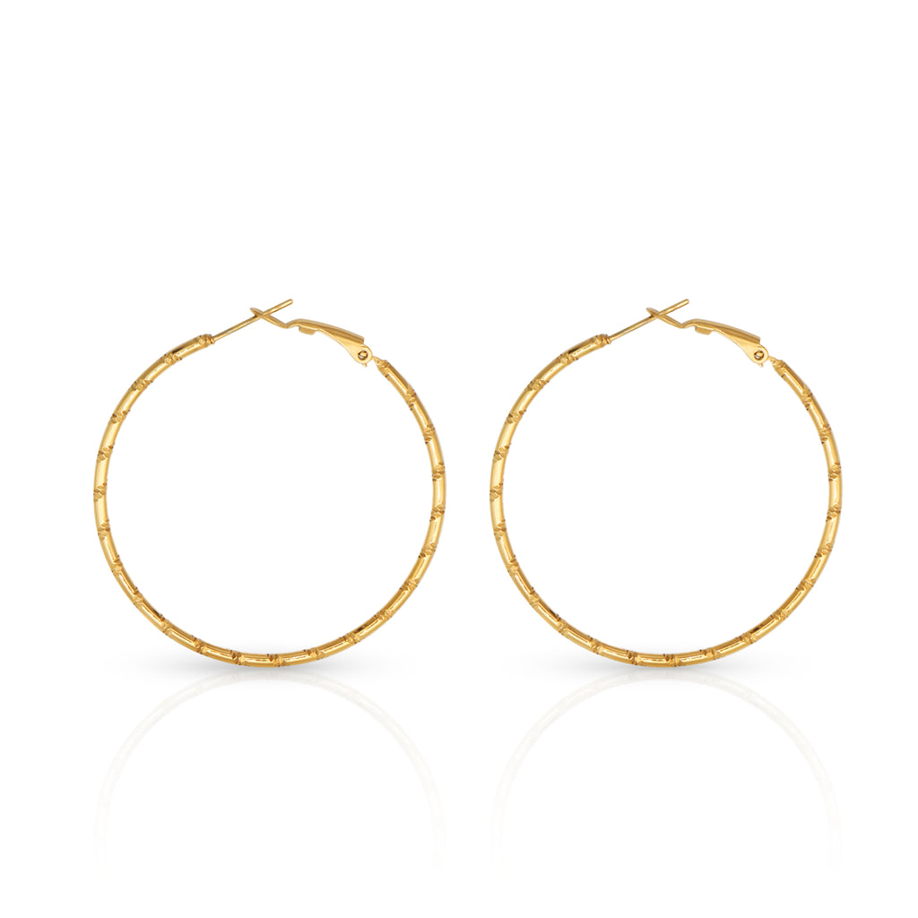 Minimalist Grained Big Circle Hoop Earring - PVD 18k Gold Plated 316L Stainless Steel_E-037