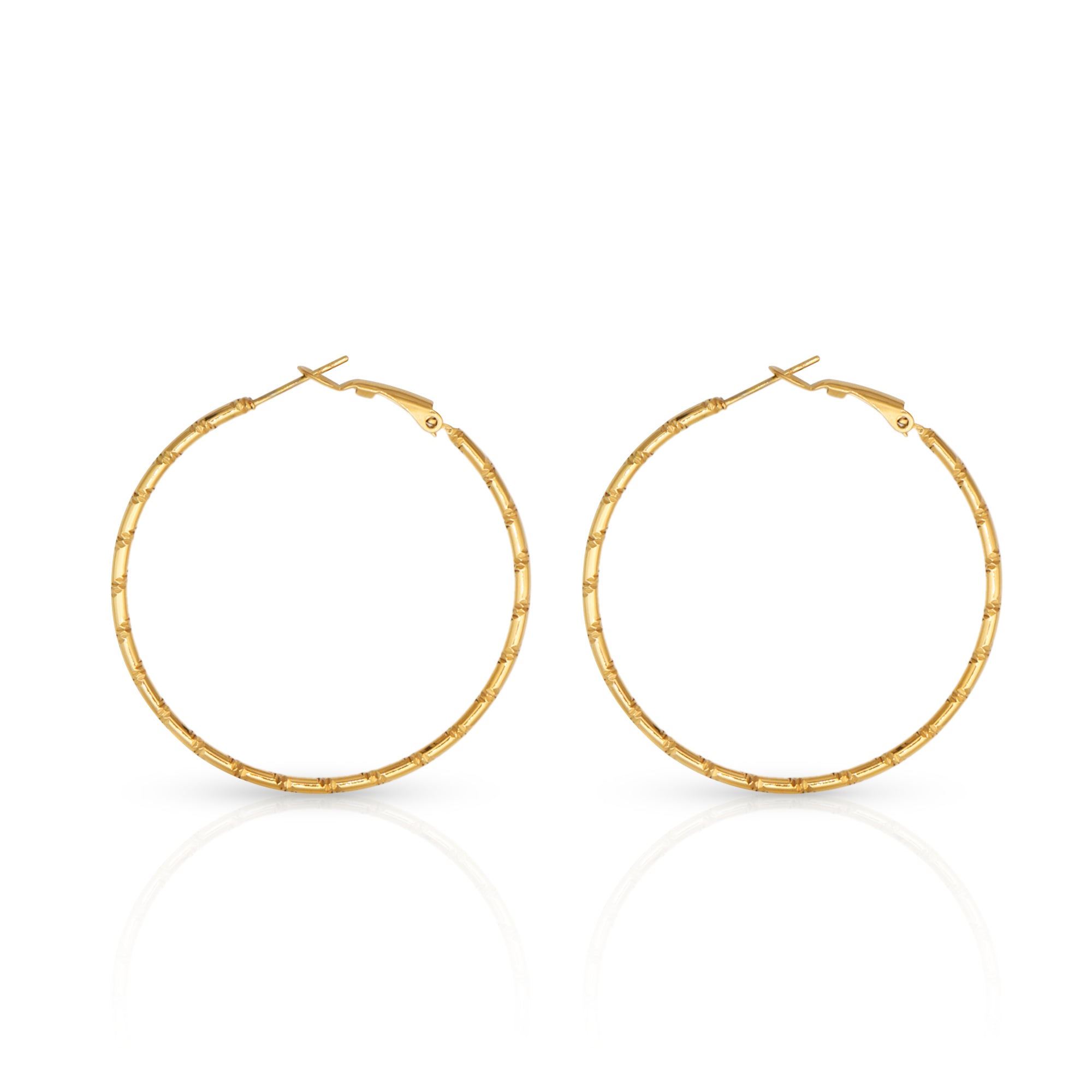 Minimalist Grained Big Circle Hoop Earring - PVD 18k Gold Plated 316L Stainless Steel_E-037