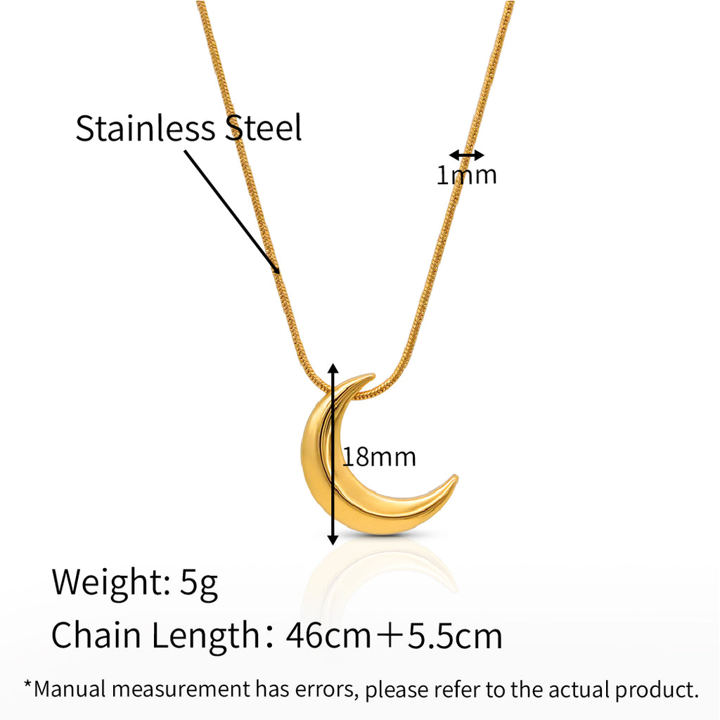 Moon Pendant Necklace - PVD18K Gold Plated 316L Stainless Steel_N087