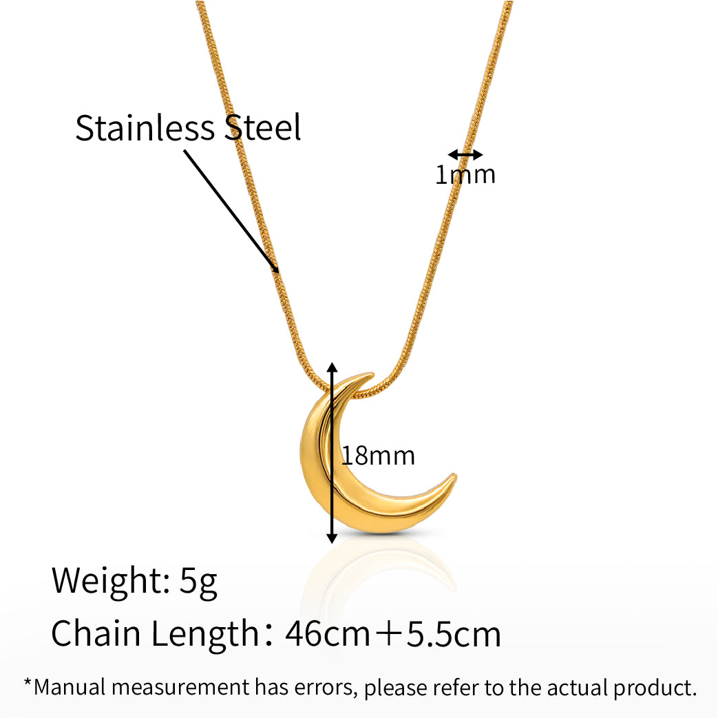 Moon Pendant Necklace - PVD18K Gold Plated 316L Stainless Steel_N087