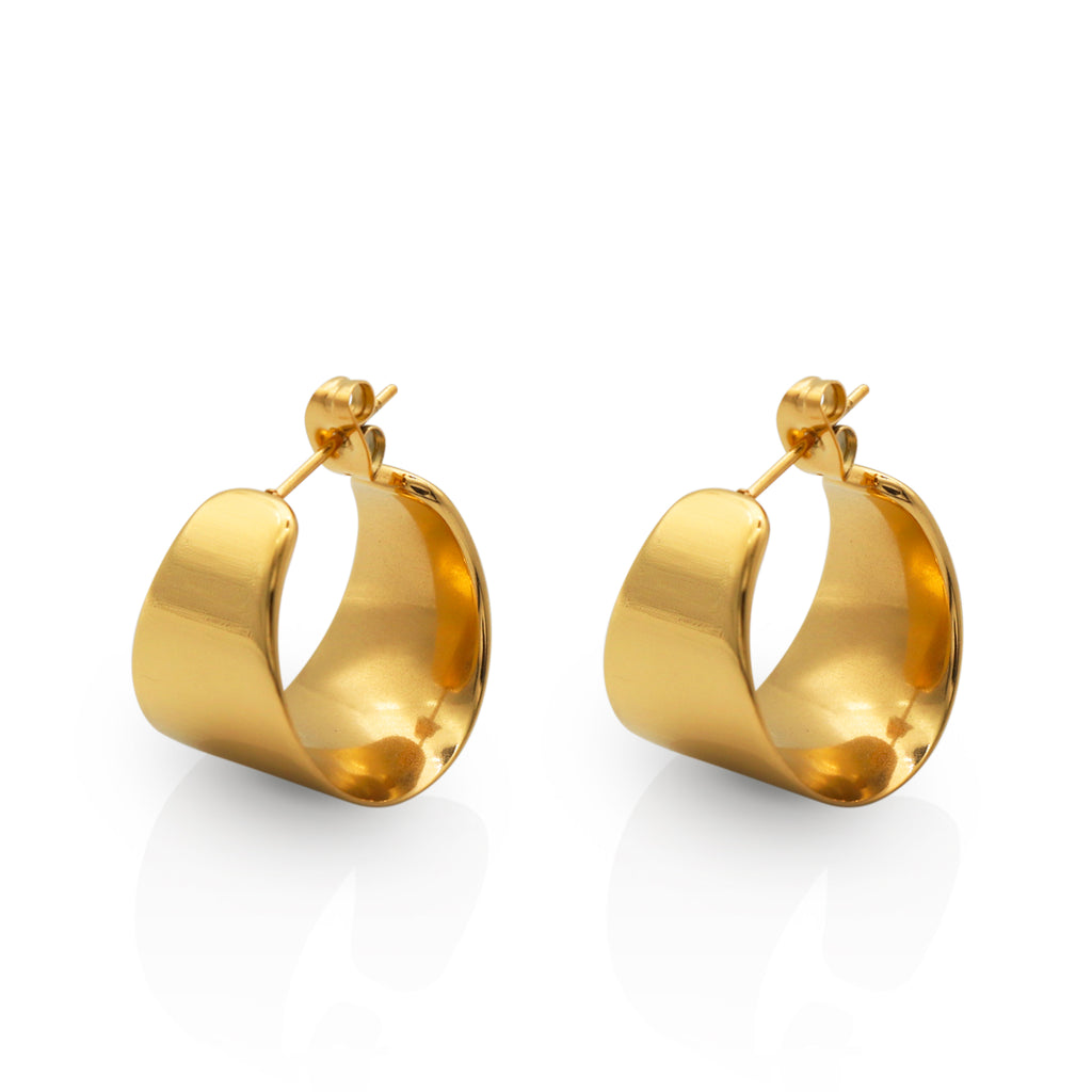 Wide Glossy Hoop Earrings - PVD 18k Gold Plated 316L Stainless Steel_E005