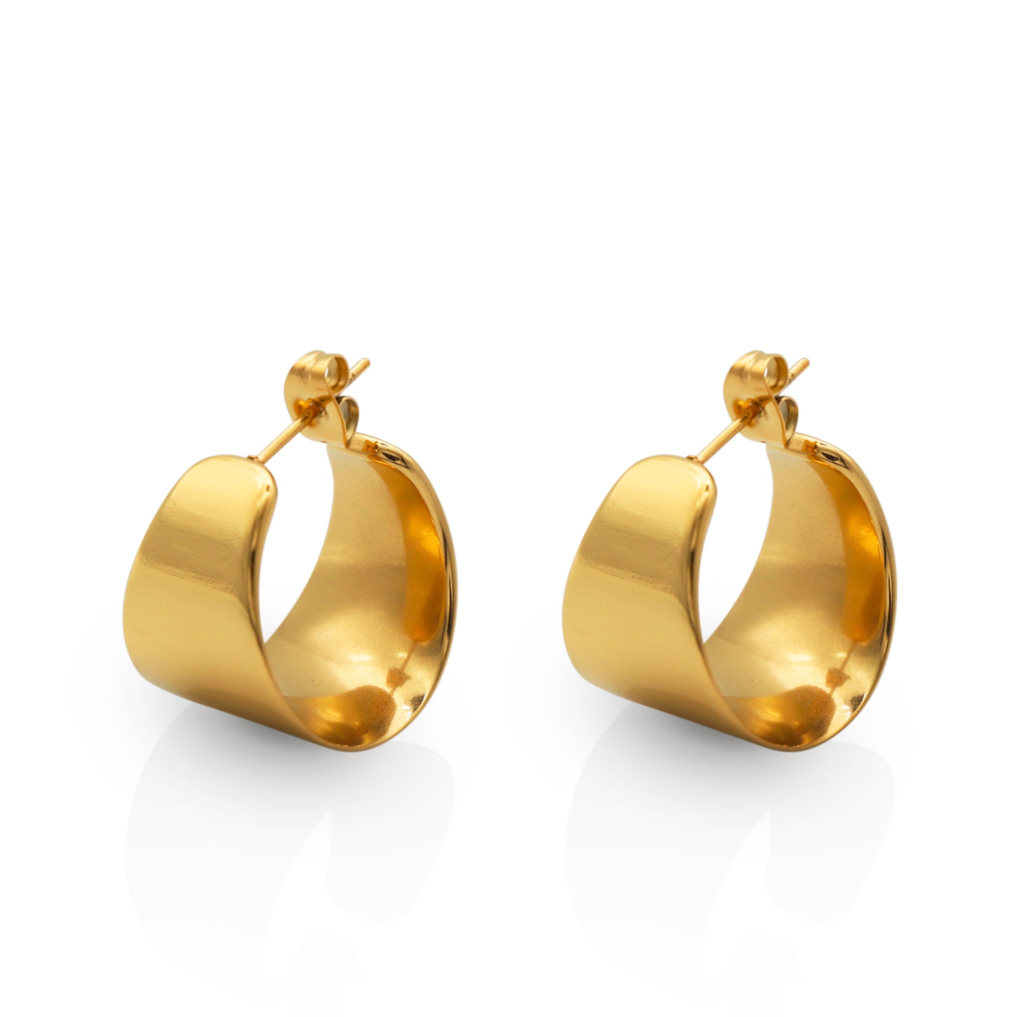 Wide Glossy Hoop Earrings - PVD 18k Gold Plated 316L Stainless Steel_E005