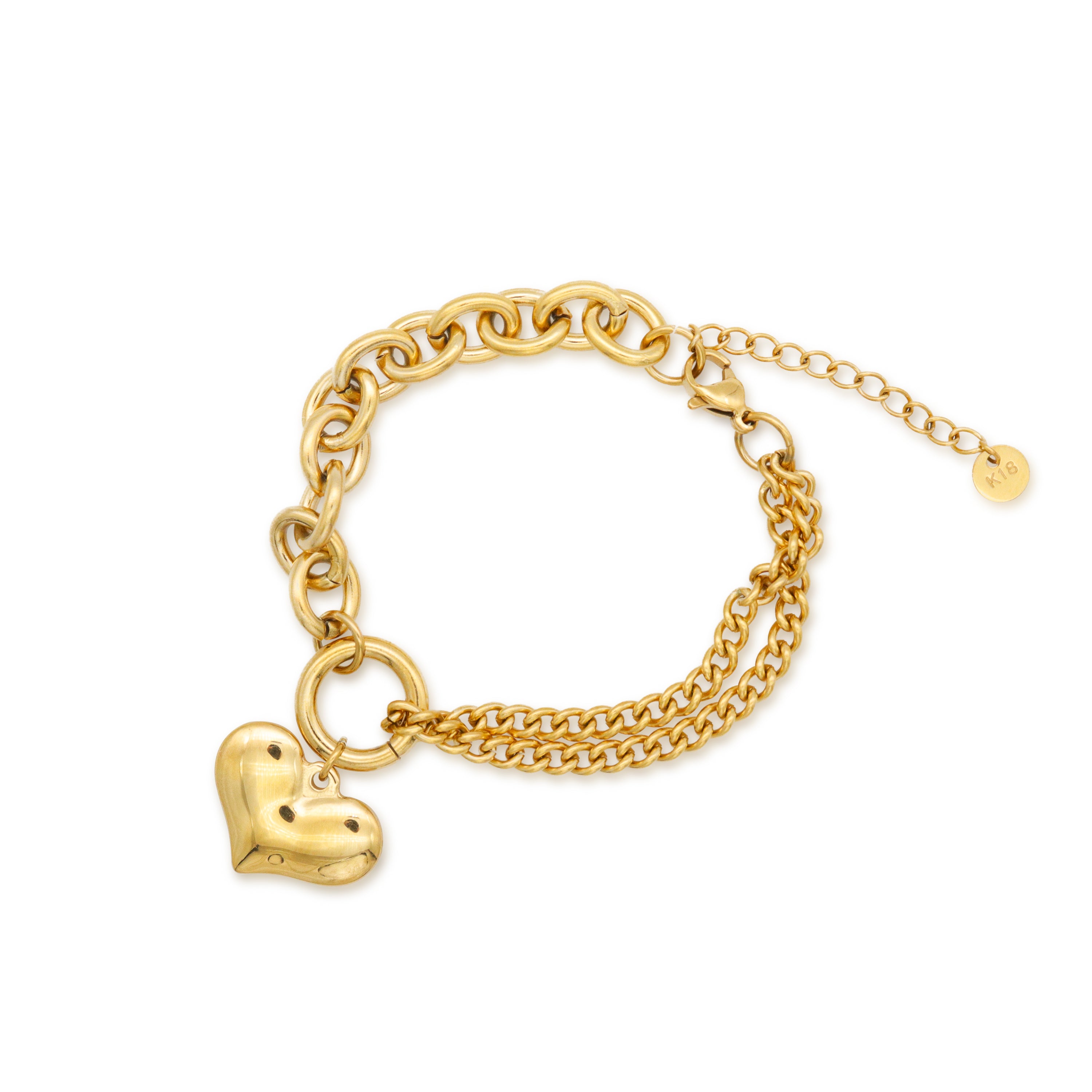Love Almond Heart Charm Heavy Chain Bracelet - PVD 18k Gold Plated 316L Stainless Steel_029