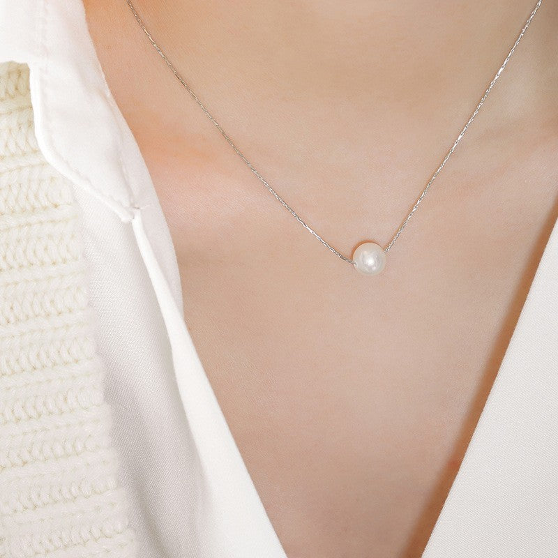 Freshwater Pearl Pendant Necklace - PVD18K Silver Plated 316L Stainless Steel_N084