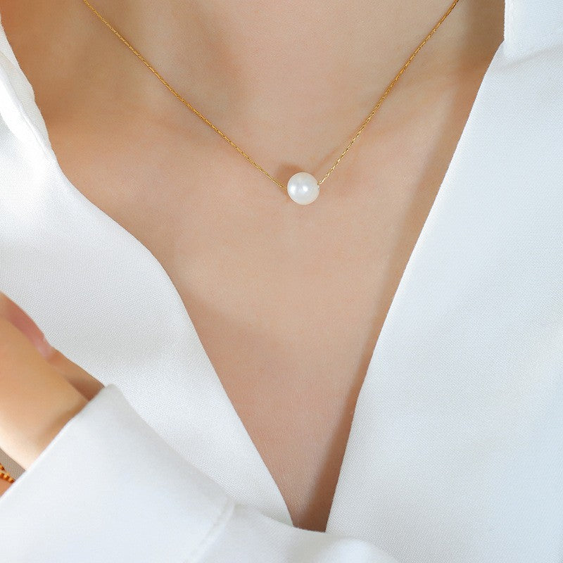 Freshwater Pearl Pendant Necklace - PVD18K Gold Plated 316L Stainless Steel_N083