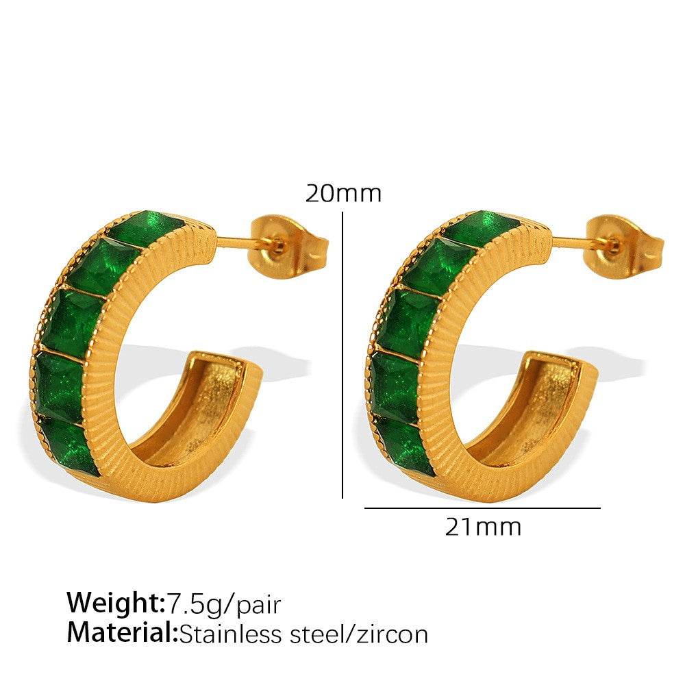 Green Zircon Stones Set (Necklace / Bracelet /Earring) -PVD 18K Gold Plated 316L Stainless Steel_Set002