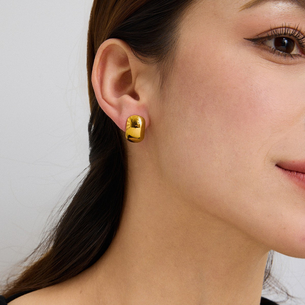 Croissant Stud Earring Shiny Polished Big Cambered Surface Earrings - PVD 18k Gold Plated 316L Stainless Steel_E-042