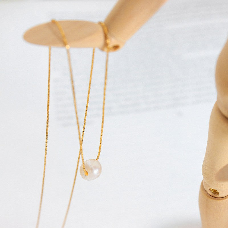 Freshwater Pearl Pendant Necklace - PVD18K Gold Plated 316L Stainless Steel_N083