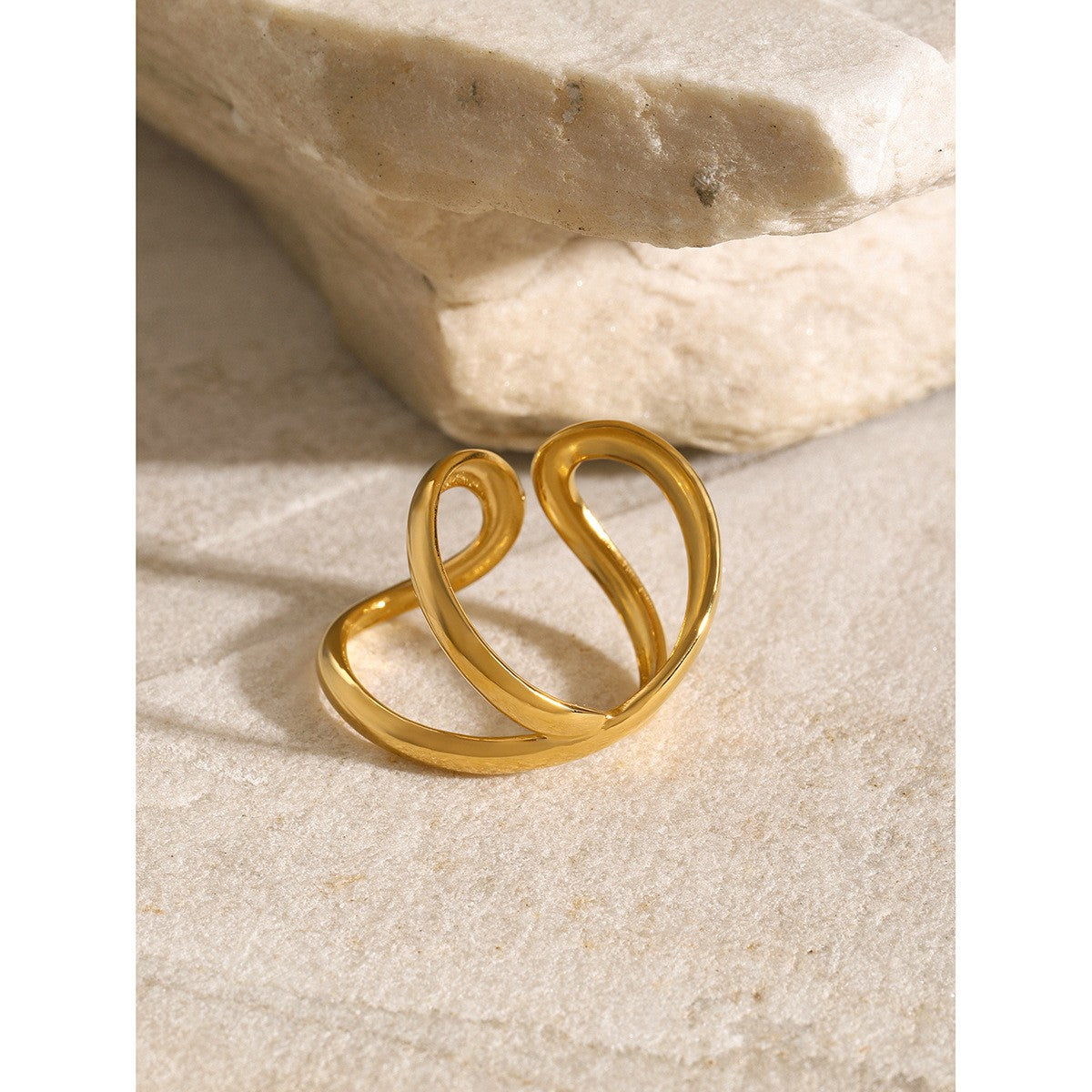 Minimalist Delicate Gypsy Lines Unique Chunky Open Dancer Ring - 18K PVD Gold Plated Stainless Steel_R052