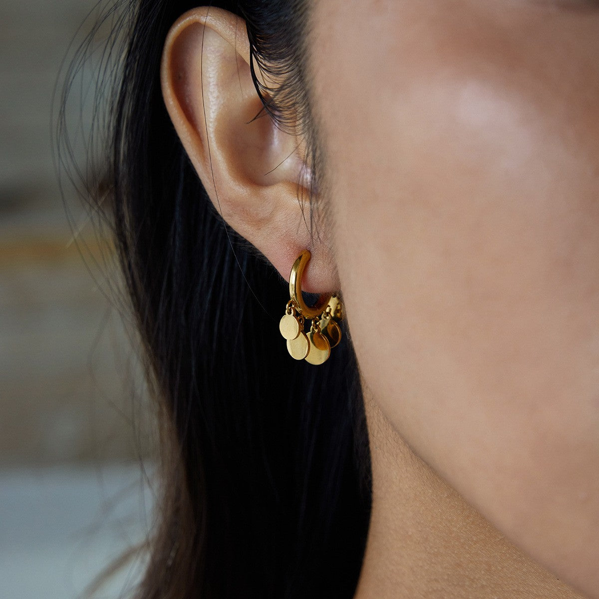 Disc Tassel Plated Earrings - PVD 18k Gold Plated 316L Stainless Steel_E-040