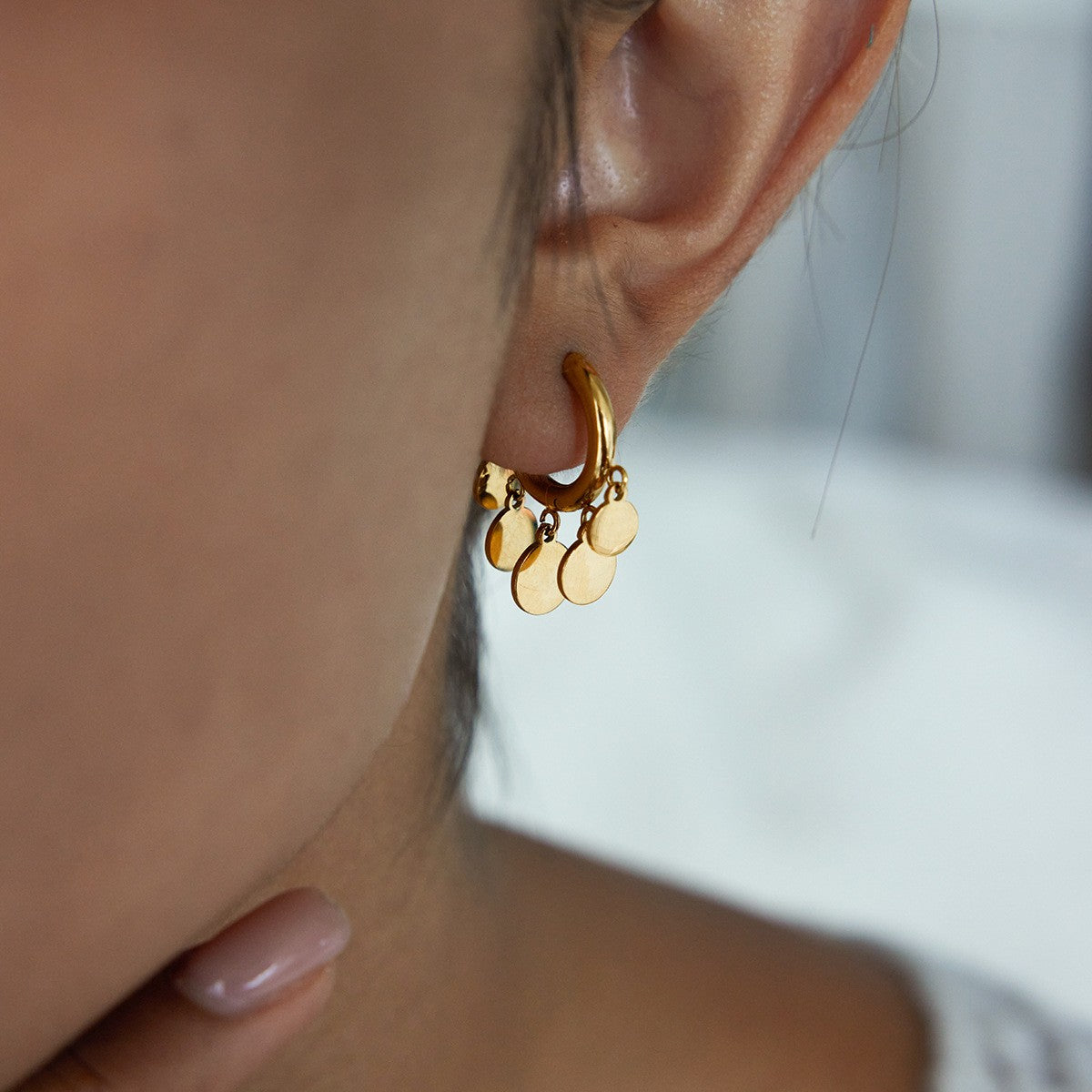 Disc Tassel Plated Earrings - PVD 18k Gold Plated 316L Stainless Steel_E-040