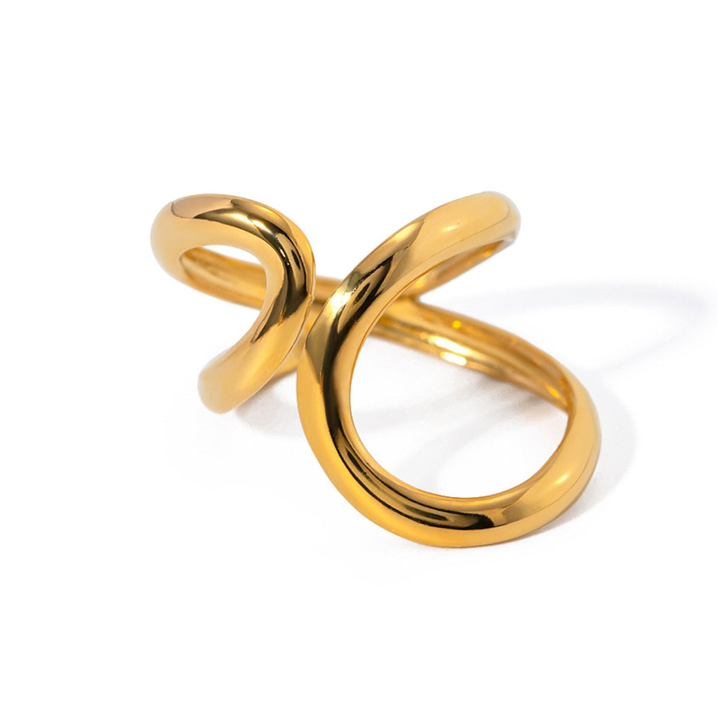 Minimalist Delicate Gypsy Lines Unique Chunky Open Dancer Ring - 18K PVD Gold Plated Stainless Steel_R052