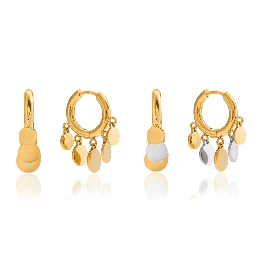 Disc Tassel Plated Earrings - PVD 18k Gold Plated 316L Stainless Steel_E-040