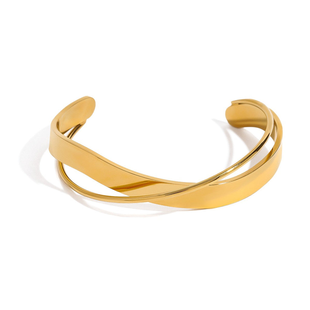 Cross Open Bracelet Bangle - PVD18K Gold Plated 316L Stainless Steel_B073