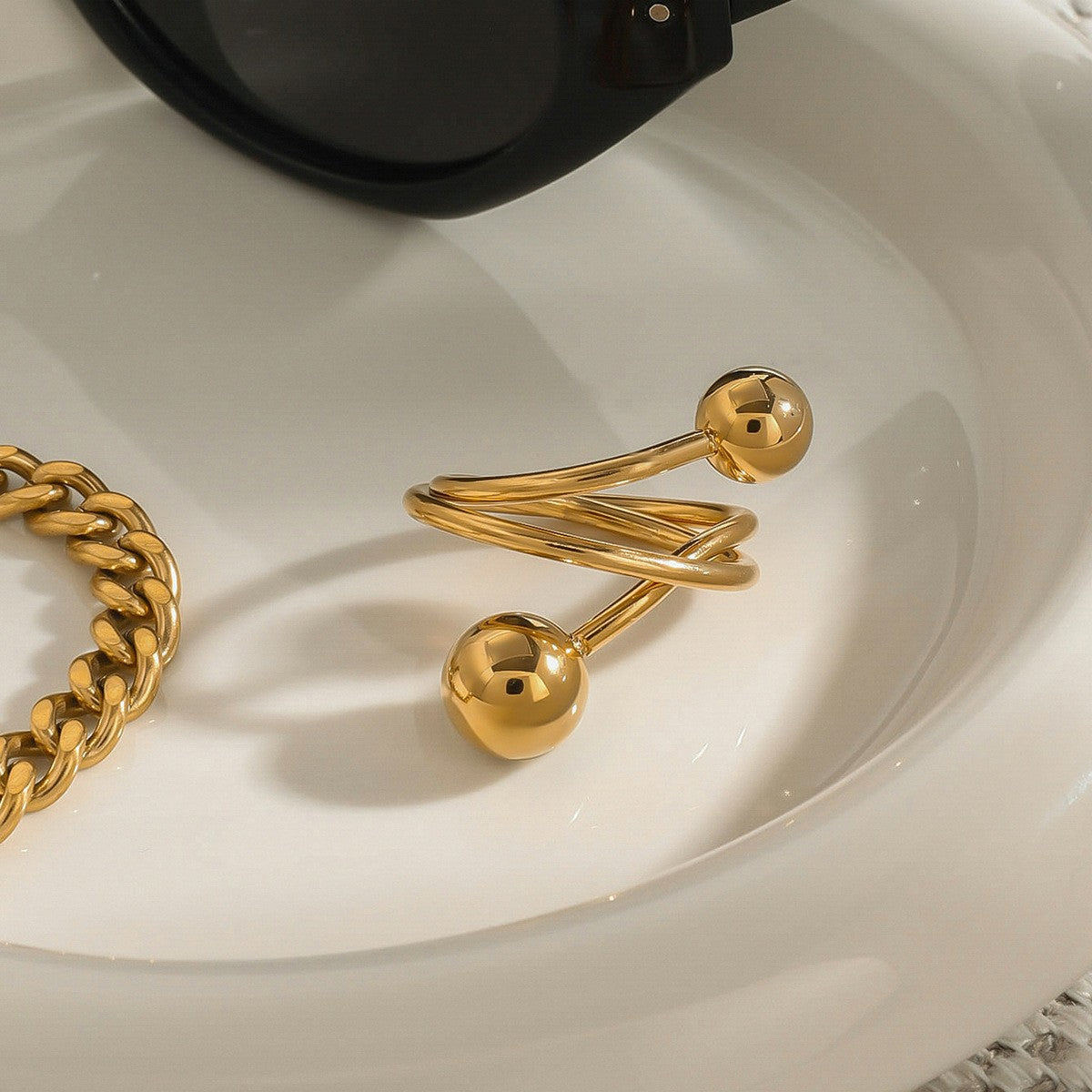 Bead Three Ball Open Ring18K PVD Gold Plated Stainless Steel_R053