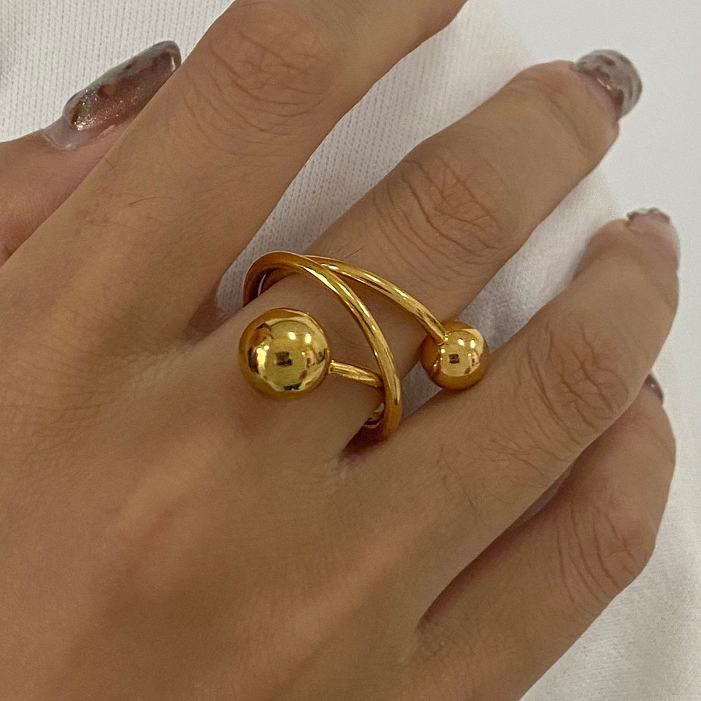 Bead Three Ball Open Ring18K PVD Gold Plated Stainless Steel_R053