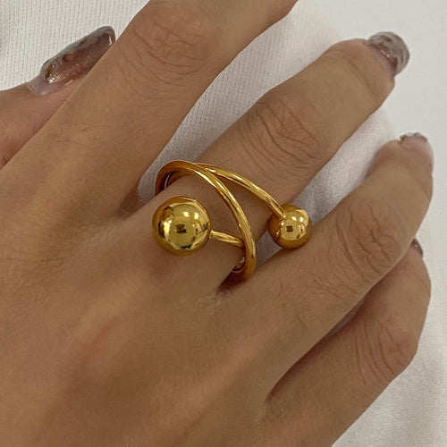 Bead Three Ball Open Ring18K PVD Gold Plated Stainless Steel_R053
