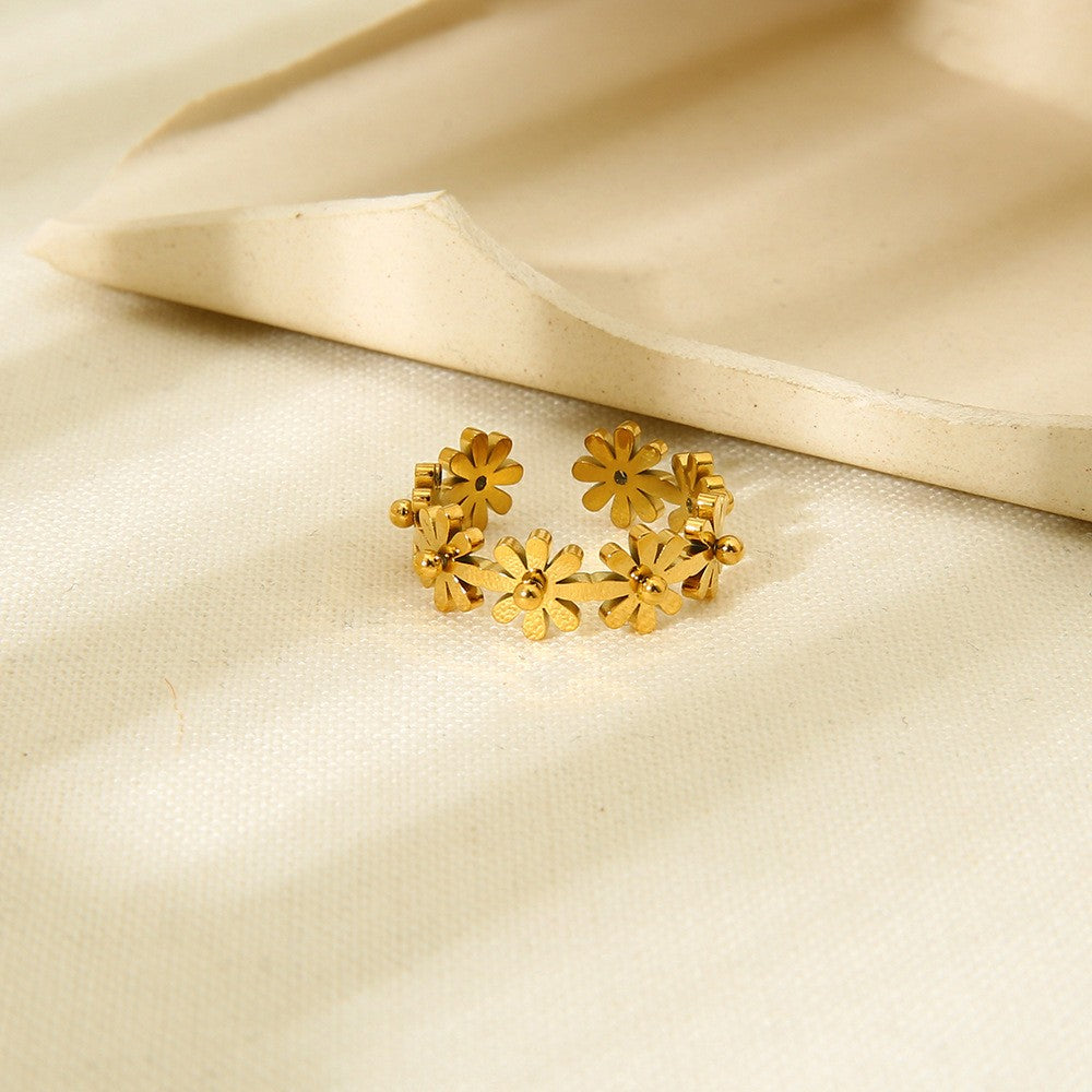 Daisy Flower C Hoop Earrings-18K PVD Gold Plated\ 316L Stainless Steel - R057