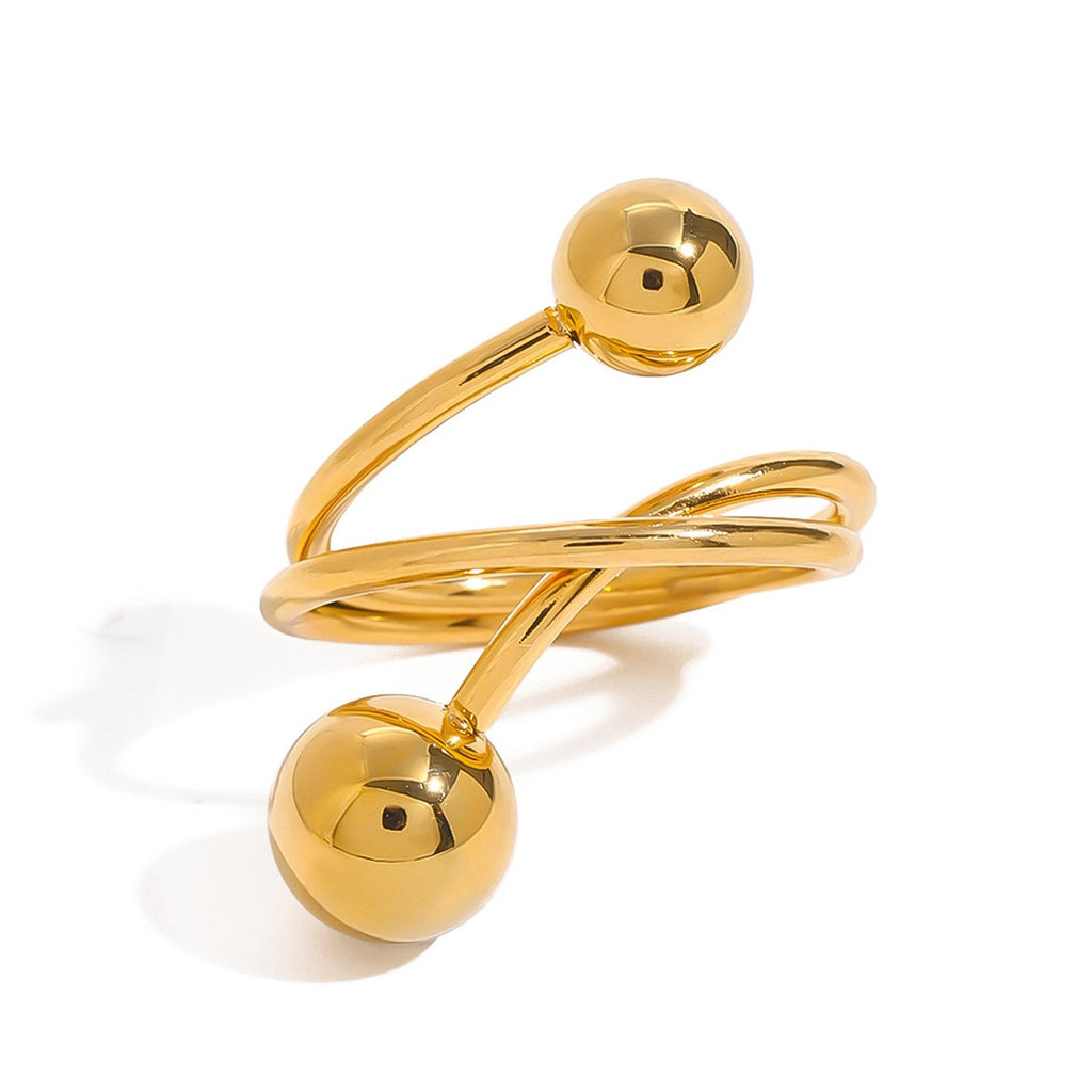 Bead Three Ball Open Ring18K PVD Gold Plated Stainless Steel_R053