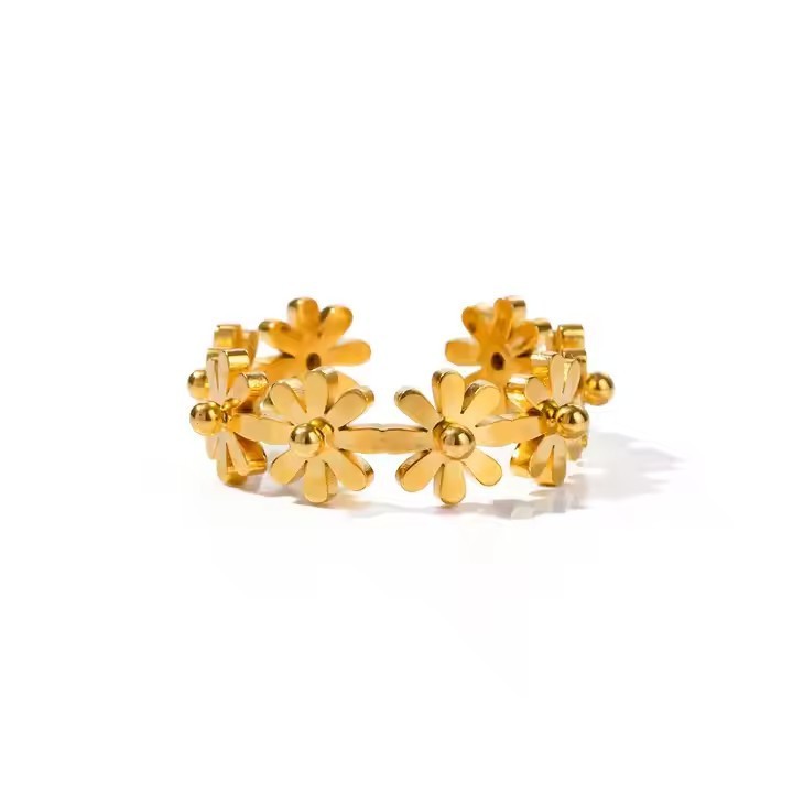 Daisy Flower C Hoop Earrings-18K PVD Gold Plated\ 316L Stainless Steel - R057