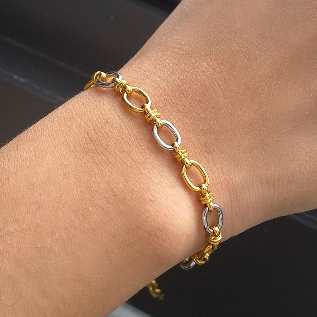 Two Tone Chunky Link Chain Bracelet  -PVD18K Gold Plated 316L Stainless Steel_B042