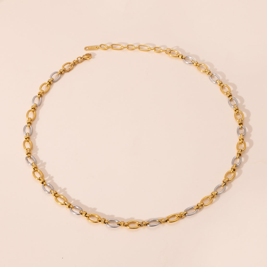 Two Tone Chunky Link Chain Necklace - -PVD18K Gold Plated 316L Stainless Steel_N039