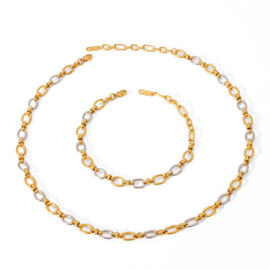 Two Tone Chunky Link Chain Bracelet  -PVD18K Gold Plated 316L Stainless Steel_B042