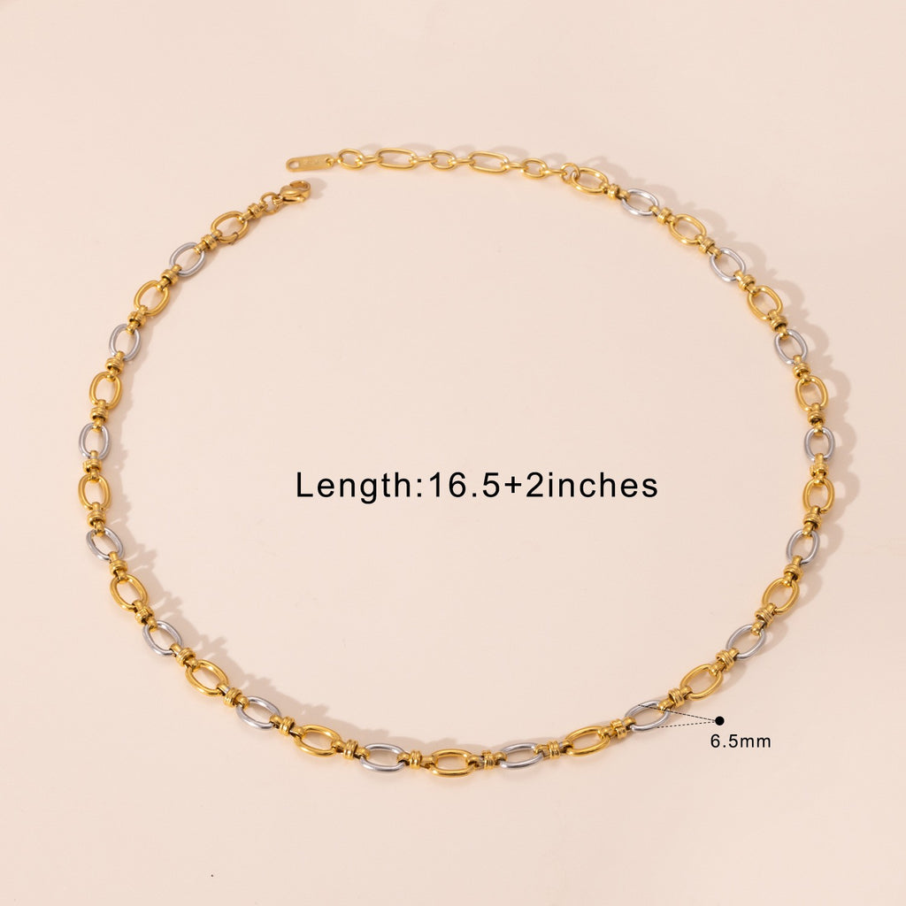 Two Tone Chunky Link Chain Necklace - -PVD18K Gold Plated 316L Stainless Steel_N039