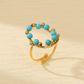 Turquoise Beads Rings for Women Open Size- 18K PVD Gold Plated 316L Stainless Steel  -R054
