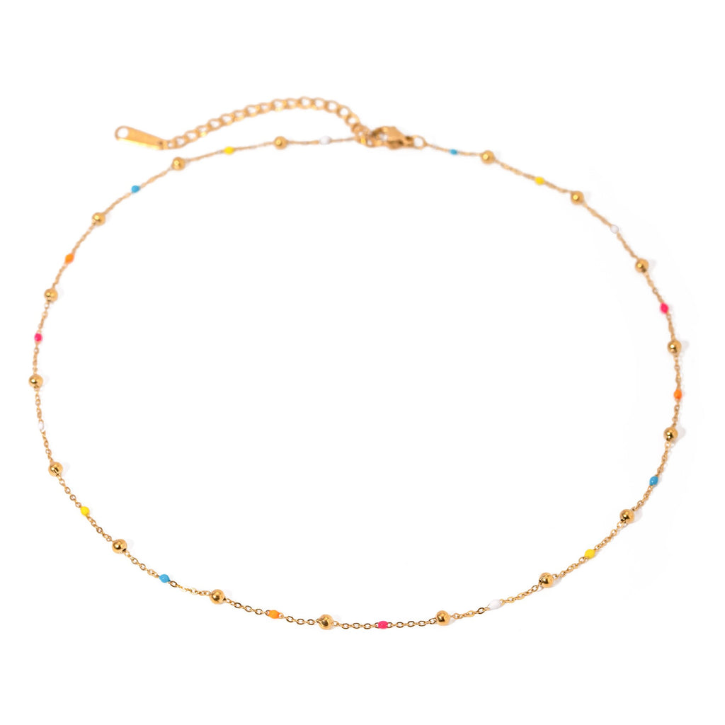 Dainty Colorful Epoxy Bead Dainty Chain Necklace - PVD18K Gold Plated 316L Stainless Steel_N051