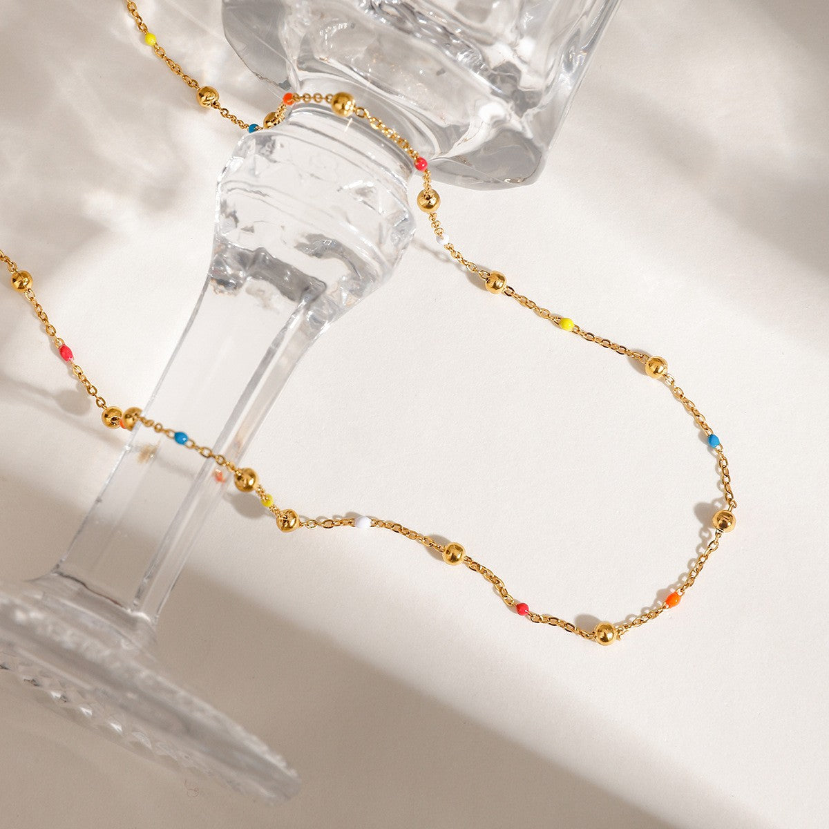 Dainty Colorful Epoxy Bead Dainty Chain Necklace - PVD18K Gold Plated 316L Stainless Steel_N051