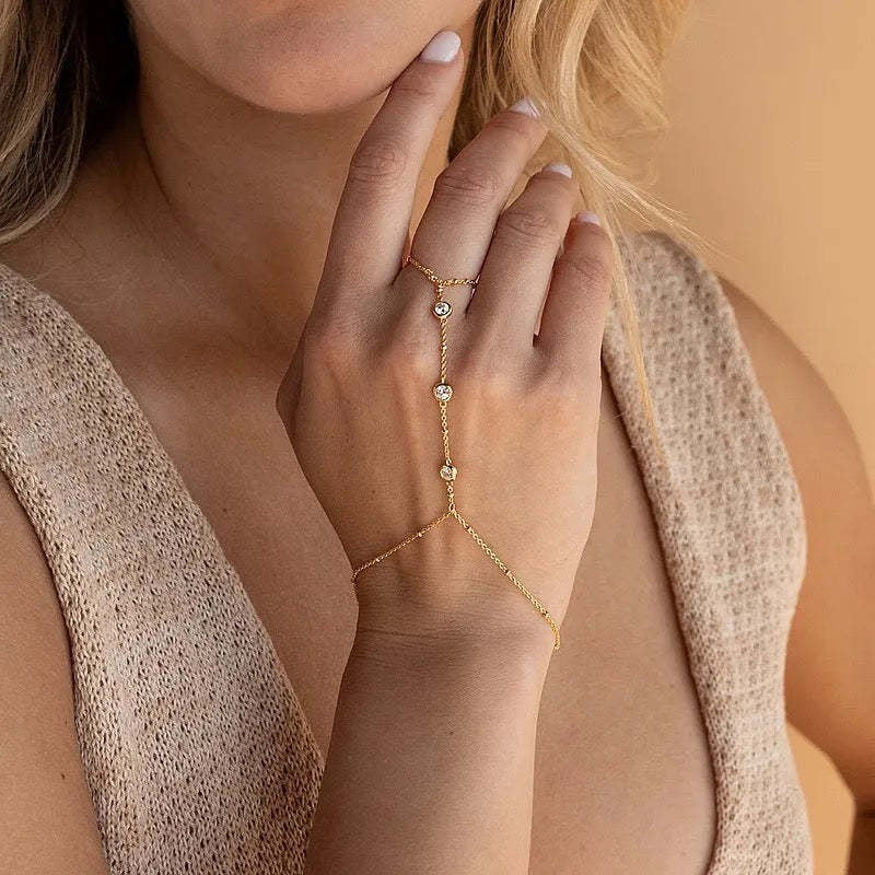 Chain Finger Bracelet - PVD18K Gold Plated 316L Stainless Steel_B043