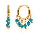 Small Turquoise Beads Tassel Hoop Earrings- PVD 18k Gold Plated 316L Stainless Steel_E-041